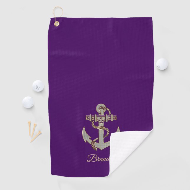 Serviette De Golf Argent et or tonalité nautique ancre flottaison b (En situation)