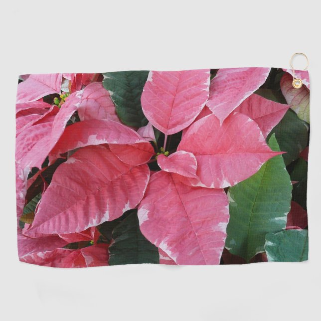 Serviette De Golf Argent Star Marbre Poinsettias Pink Holiday Floral (Horizontal)