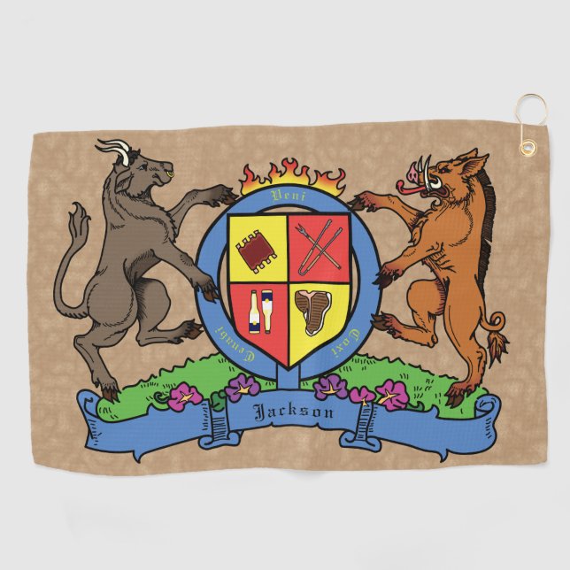 Serviette De Golf Armoiries de barbecue Rampant Bull et Boar (Horizontal)