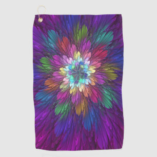 Serviette De Golf Art abstrait fractal de fleurs psychédéliques colo