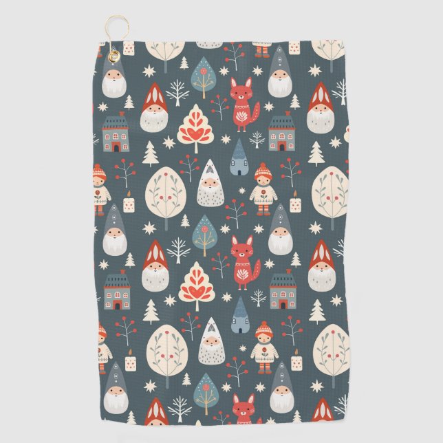 Serviette De Golf Art populaire scandinave avec génomes de Noël (Devant)