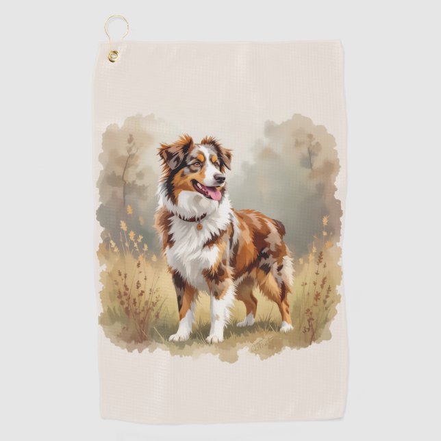 Serviette De Golf Australian Shepherd Dog Red Merle Aussie (Devant)