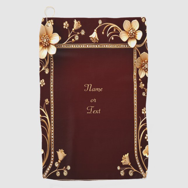 Serviette de golf aux fleurs dorées de Bourgogne (Devant)