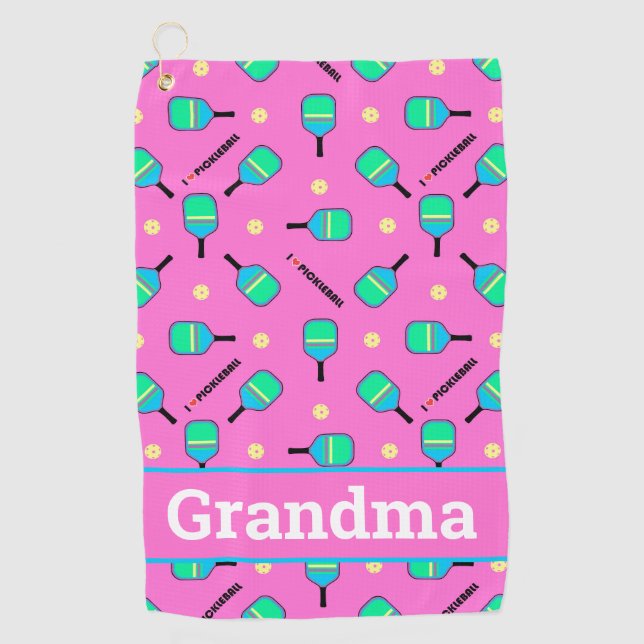 Serviette De Golf Avec le pastel texte j'aime Pickleball rose (Devant)
