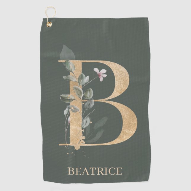 Serviette De Golf B Monogramme Floral Personnalisé (Devant)
