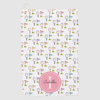 Serviette De Golf Bal de golf de Cute Monogrammed Tee Drapeau