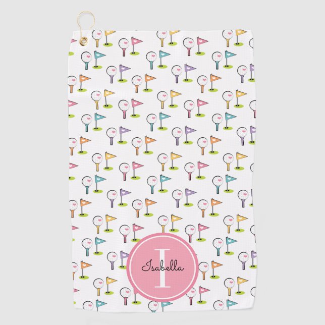 Serviette De Golf Bal de golf de Cute Monogrammed Tee Drapeau (Devant)