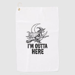 Serviette De Golf Balai de sorcière d'Halloween Dessin de gravure vi