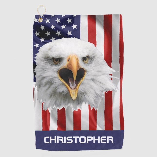 Serviette De Golf Bald Eagle, le drapeau américain patriotique (Devant)