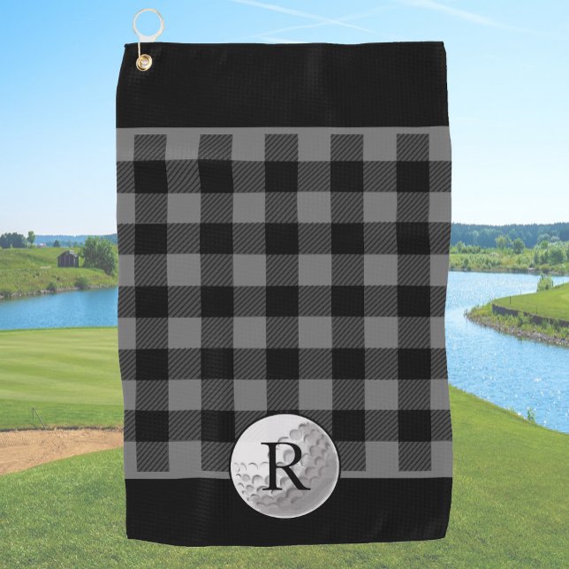 Serviette De Golf Balle de golf monogramme carreau de buffle gris pe (Créateur téléchargé)