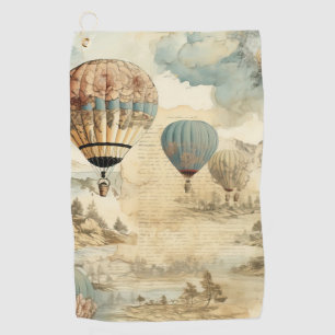 Serviette De Golf Balloon vintage à air chaud dans un paysage serein