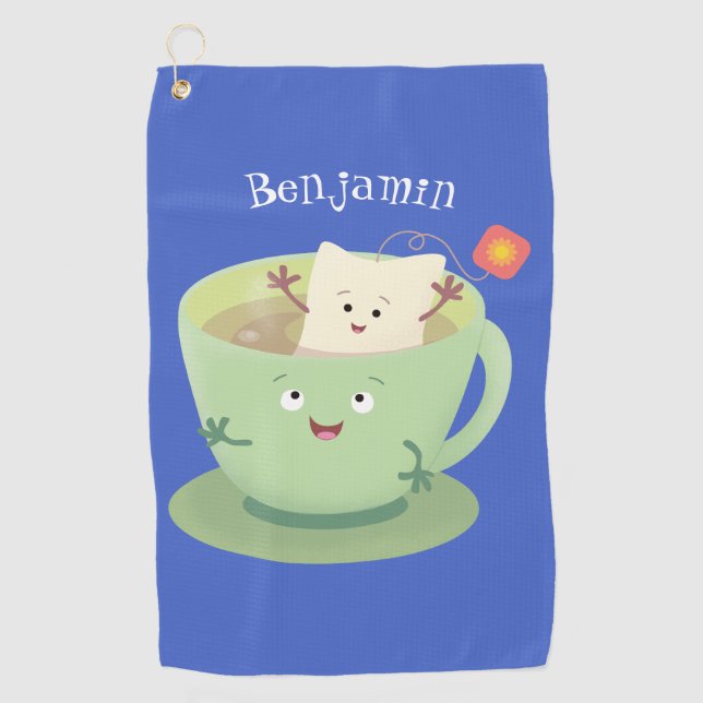 Serviette De Golf Bande dessinée de la tasse de thé mignonne humour  (Devant)