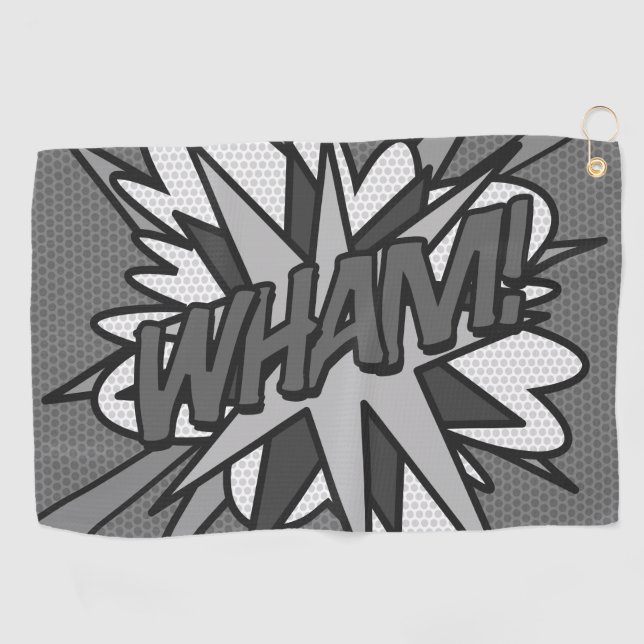 Serviette De Golf Bande dessinée noir et blanc WHAM Superhero (Horizontal)
