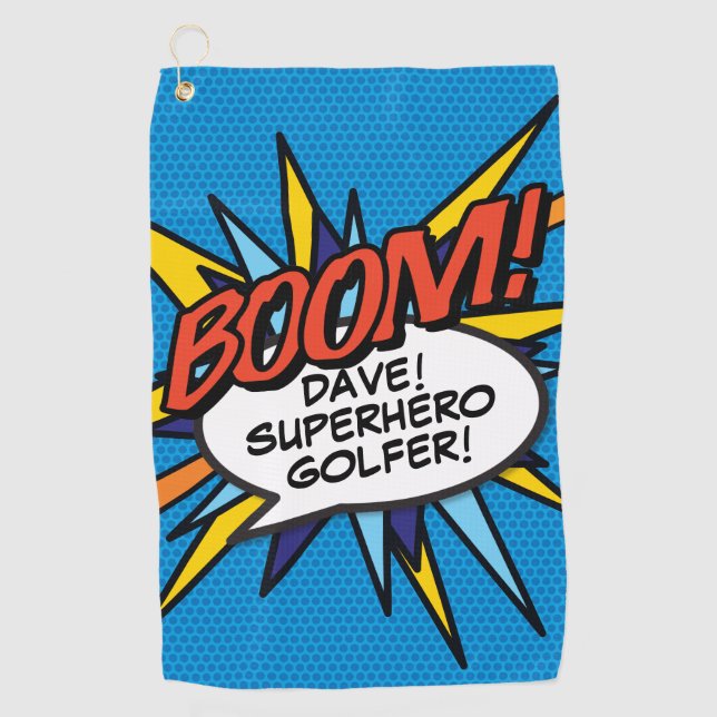 Serviette De Golf Bande dessinée personnalisée BOOM (Devant)