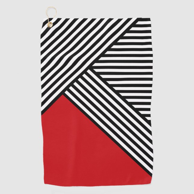 Serviette De Golf Bandes noires et blanches avec triangle rouge (Devant)