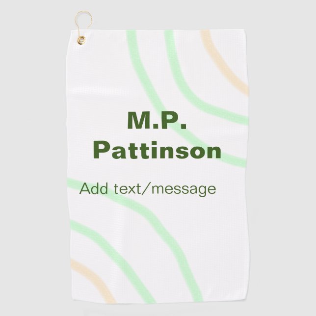 Serviette De Golf Bandes orange vertes ajouter le nom message texte  (Devant)