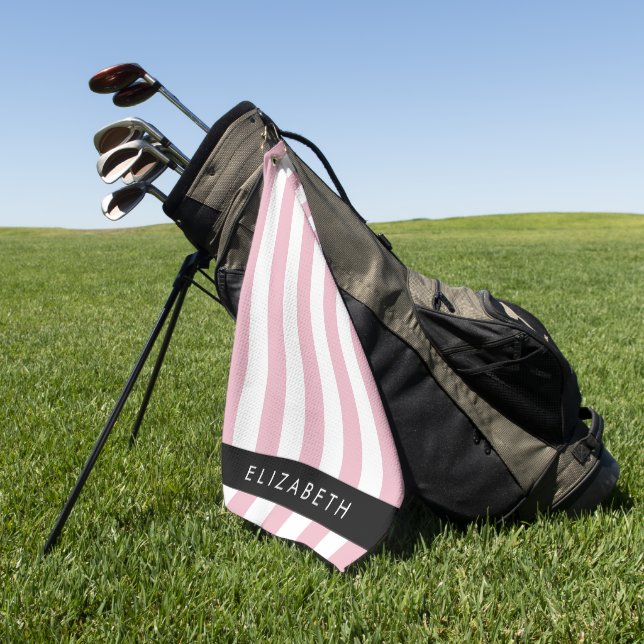 Serviette De Golf Bandes Roses, Motif Gratté, Lignes, Votre Nom (Vert)