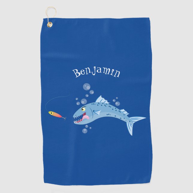 Serviette De Golf Barracuda poisson affamé de la pêche dessin animé (Devant)