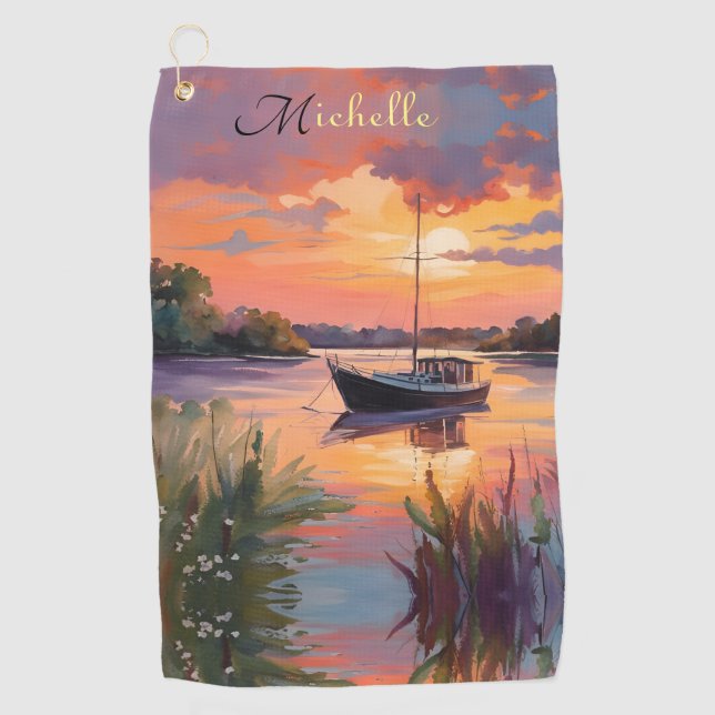 Serviette De Golf Bateau à Sunrise *personnalisez* (Devant)