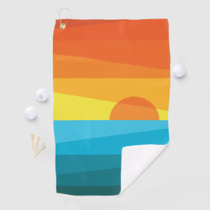 Serviette De Golf Beau coucher de soleil et vagues de mer