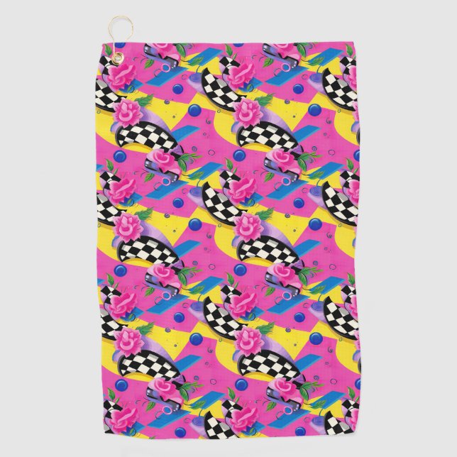 Serviette De Golf Beau Motif Surreal Pink et Checkerboard (Devant)
