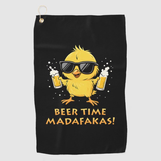 Serviette De Golf Beer Time Madafakas Drôle Mème Duck Goose Retro (Devant)