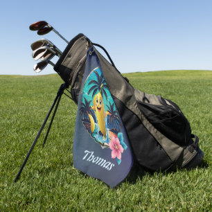 Serviette De Golf Belle banane de dessin animé sur la plage tropical