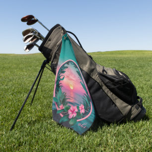 Serviette De Golf Belle couronne de soleil couchant rose-Turquoise t