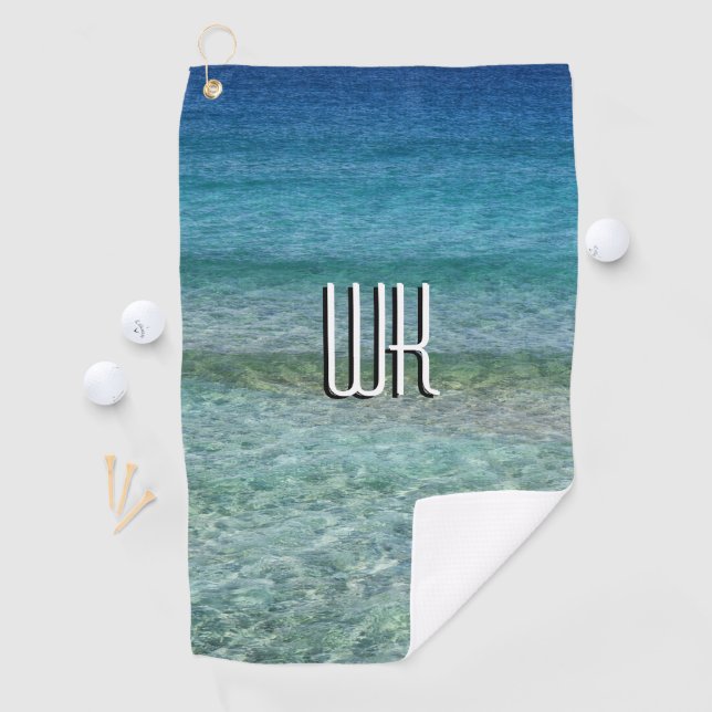 Serviette De Golf Belle mer des Caraïbes calme Monogramme (En situation)