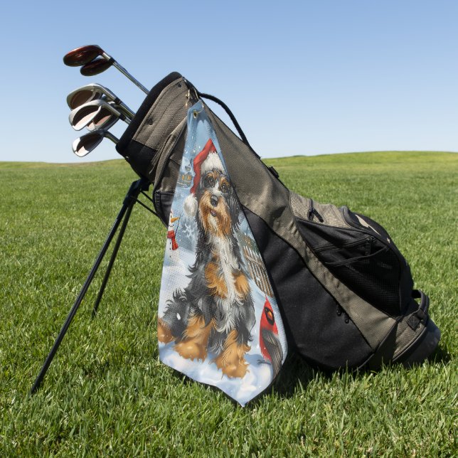 Serviette De Golf Bernedoodle Chien Winter Wonderland Noël (Vert)