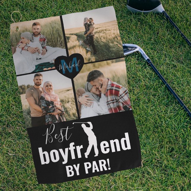 Serviette De Golf Best Boyfriend Par Photo Collage Monogramme (Créateur téléchargé)