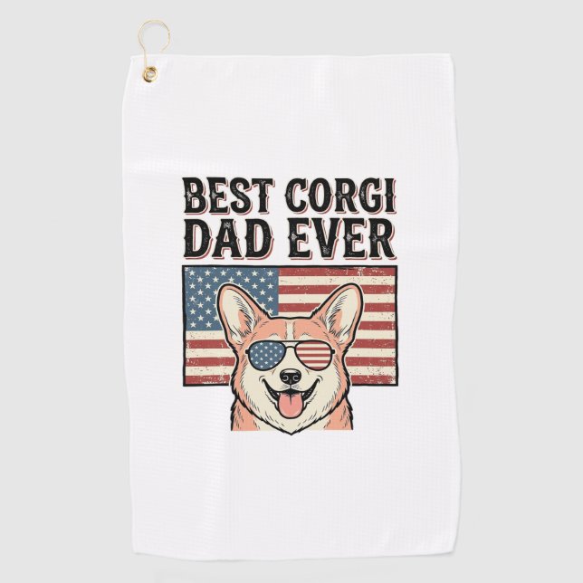 Serviette De Golf Best Corgi Dad Ever Patriotic Vintage Dog Shirt_1 (Devant)