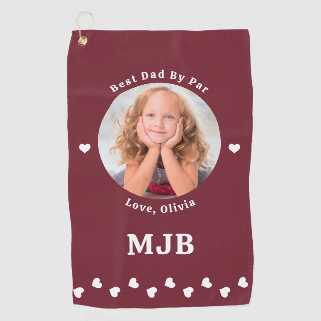 Serviette De Golf Best DAD Par Par Photo Personnalisée Modern Red (Devant)