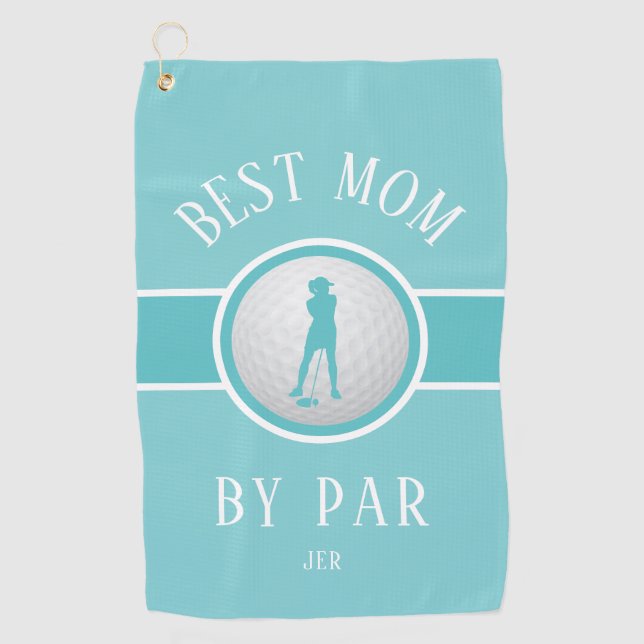 Serviette De Golf Best Mom By Par Golf Quote Monogramme Turquoise Gr (Devant)