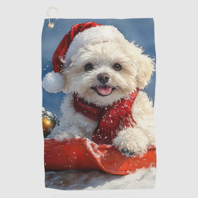 Serviette De Golf Bichon Frise Chien dans la boue Laisser passer la  (Devant)