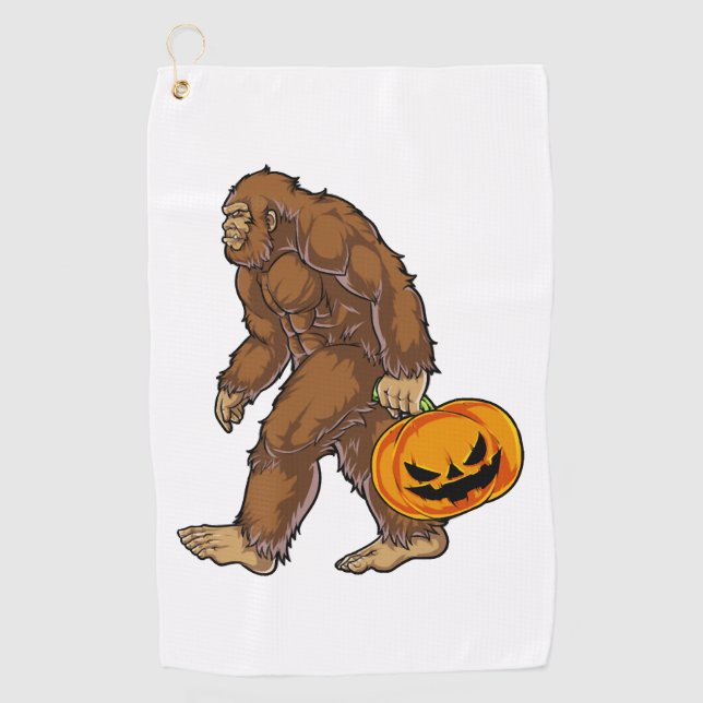 Serviette De Golf Bigfoot Sasquatch portant un T-shirt Citrouille ef (Devant)