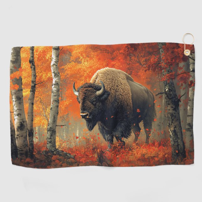 Serviette De Golf Bison dans l'artisanat boisé d'automne (Horizontal)