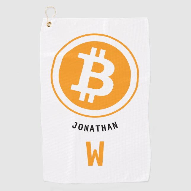 Serviette De Golf Bitcoin Cryptomonnaie Nom monogramme (Devant)