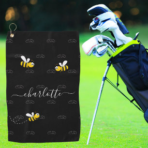 Serviette De Golf Black happy bumble abeilles été fun humour monogra