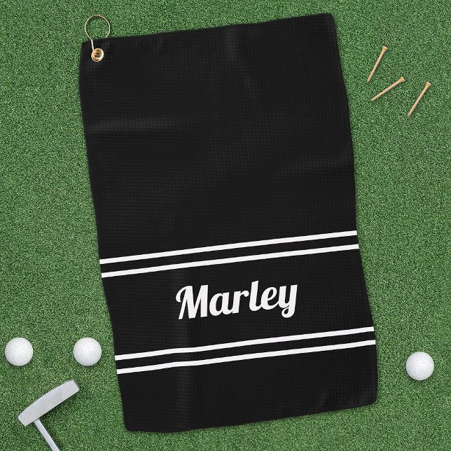 Serviette De Golf Black Modern Golfer Sports Nom classique Monogramm (Black Modern Golfer Sports Classic Name Monogram Golf Towel)
