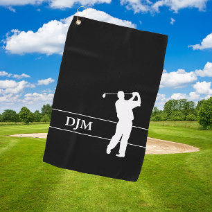 Serviette De Golf Blanc de monogramme sur le golfeur noir de