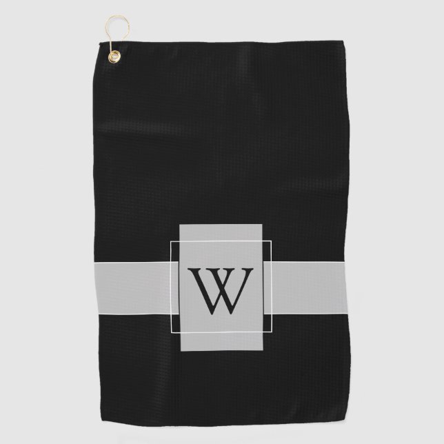 Serviette De Golf Blanc noir monogramme personnalisé (Devant)
