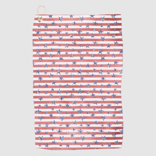 Serviette De Golf Blancs rouges Parties scintillant Bleus étoiles (Devant)