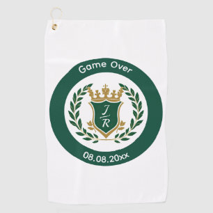 Serviette De Golf Blason de monogramme de mariage drôle "Game Over" 