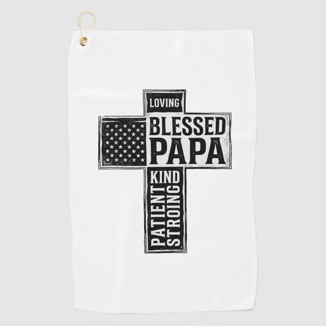 Serviette De Golf Blessed Papa Cross Christian Vintage Typography De (Devant)
