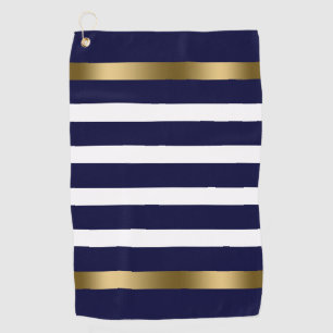 Serviette De Golf Bleu et blanc rayures motif or accents