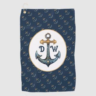 Serviette de golf bleu marine à ancres monogrammes