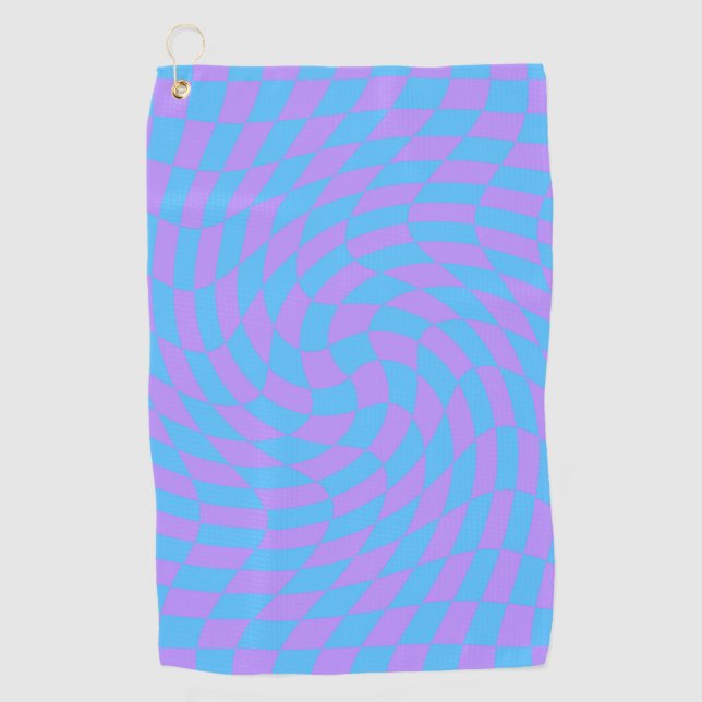 Serviette De Golf Bleu pâle & Lavande Wavavender À damiers Motif (Devant)