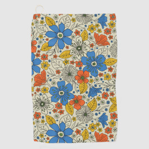 Serviette De Golf Bleu rétro, Jaune & Orange Floral