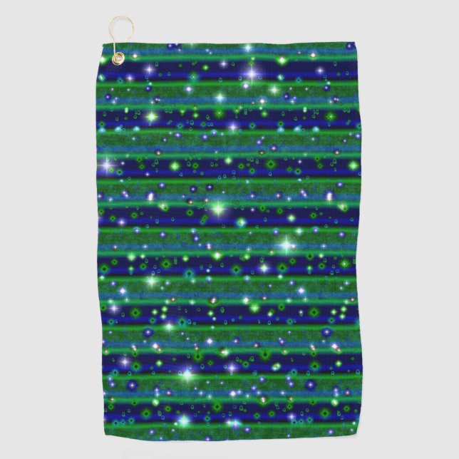 Serviette De Golf Bleu vert rayures avec étoiles et Raindrops (Devant)